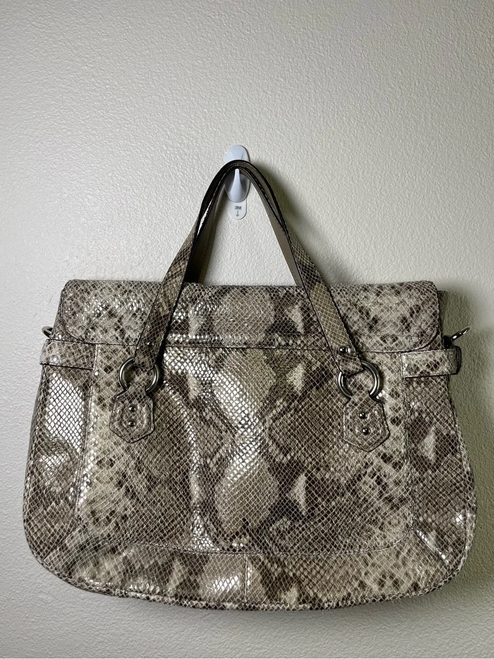 Coach Snake-Print Authentic Python Tote Bag in Neutral Bag with buckle accent